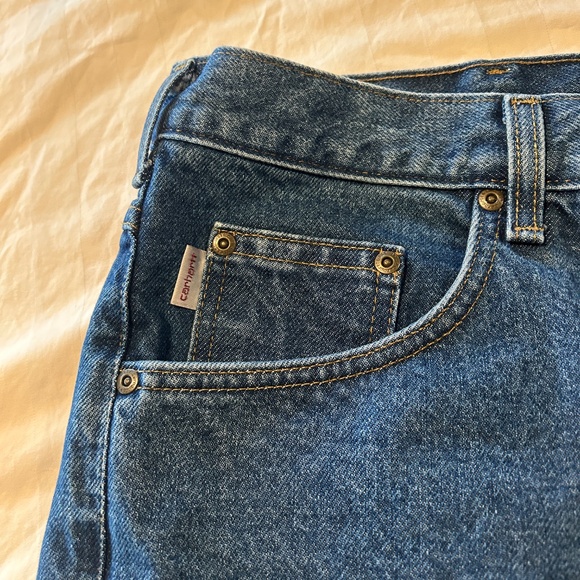 48 x 32 Carhartt Traditional Blue Jeans B17 DST RN#14806 Men Work Wear Dark Wash - Picture 3 of 10